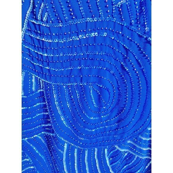 Midnight Velvet 1X Top Blue Beaded Scoop Neck Sleeveless Vintage Lined Side Slit - Picture 4 of 6